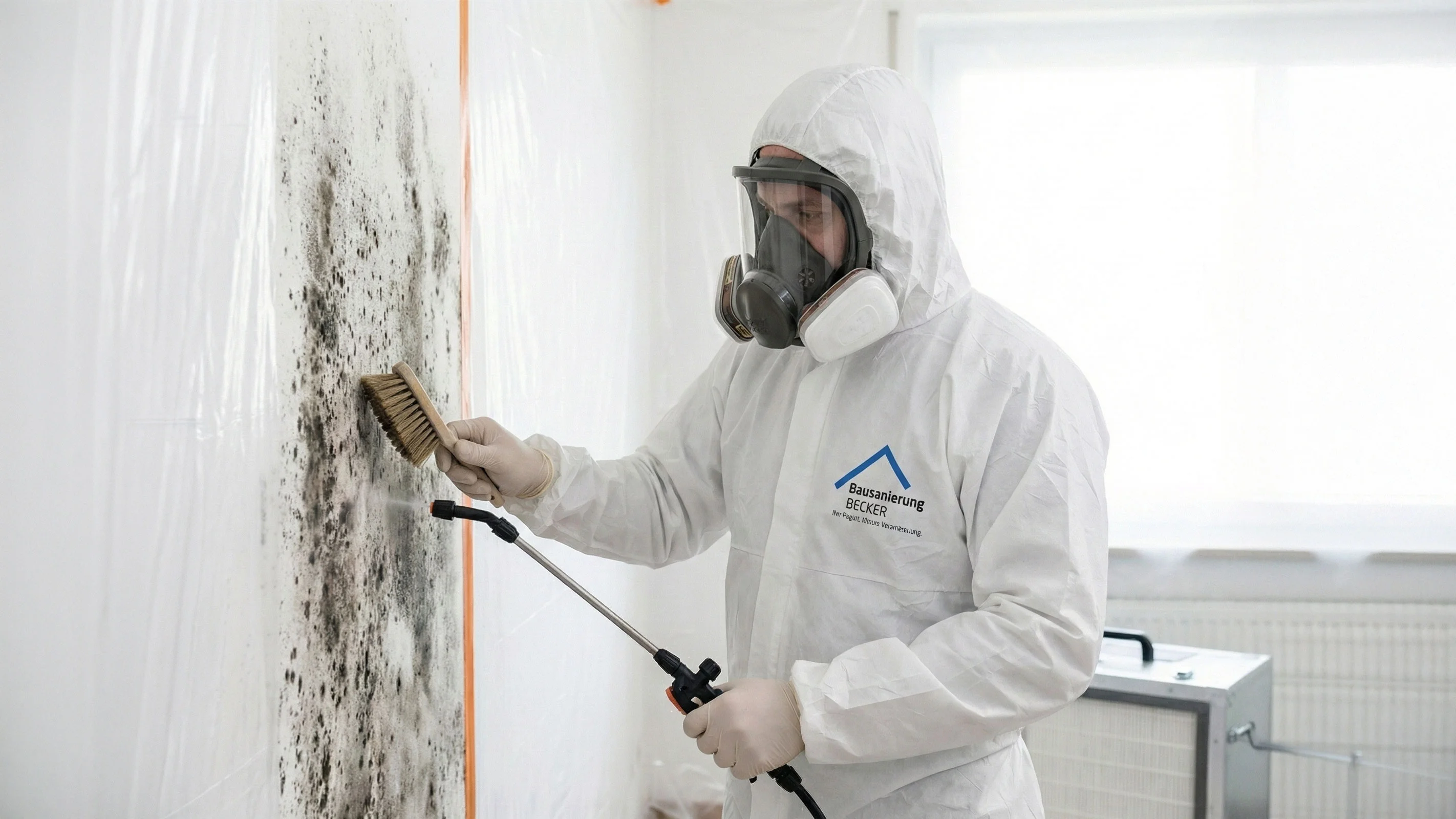 Schimmelbeseitigung mit Schutzausrüstung